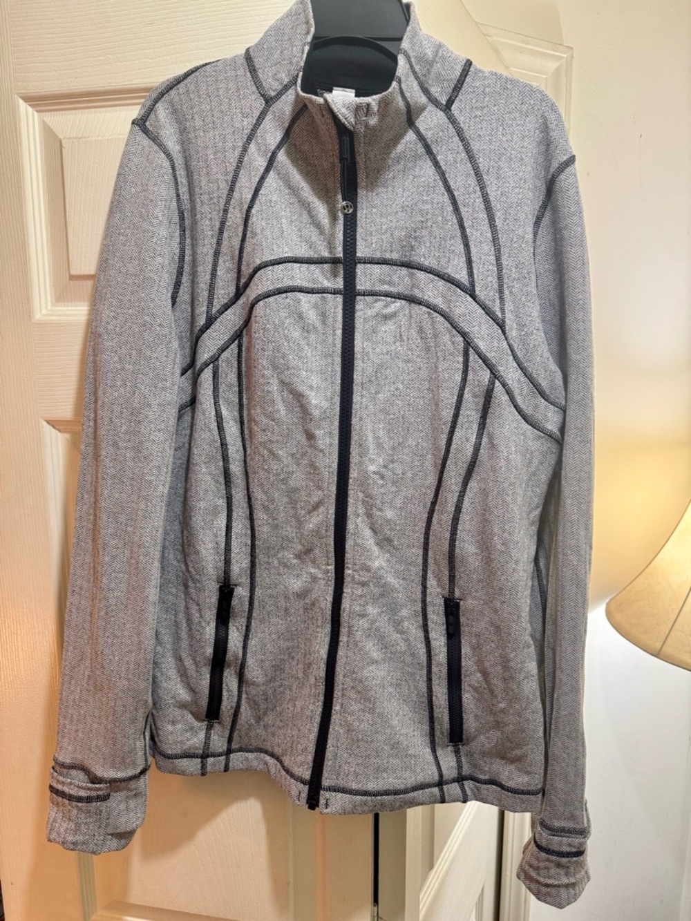 lululemon athletica Gray Full-Zip Jacket with Black Piping (herringbone)
